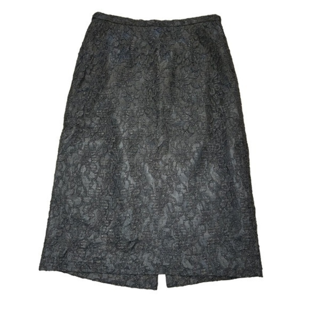 NEIMAN MARCUS EXCLUSIVE BLACK LINED REAR ZIP LACE PENCIL SKIRT, SZ 0